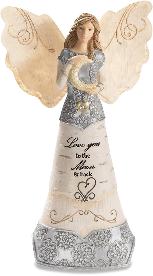Pavilion Gift Company Love You to The Moon & Back 6" Angel Holding Moon, 6 Inch, Beige