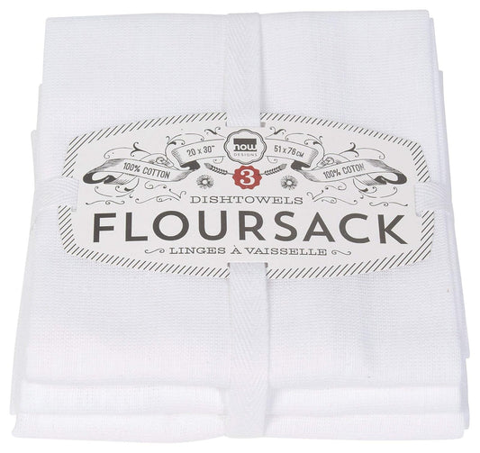 Now Designs Classic Floursack Kitchen Towels, Set of Three, White