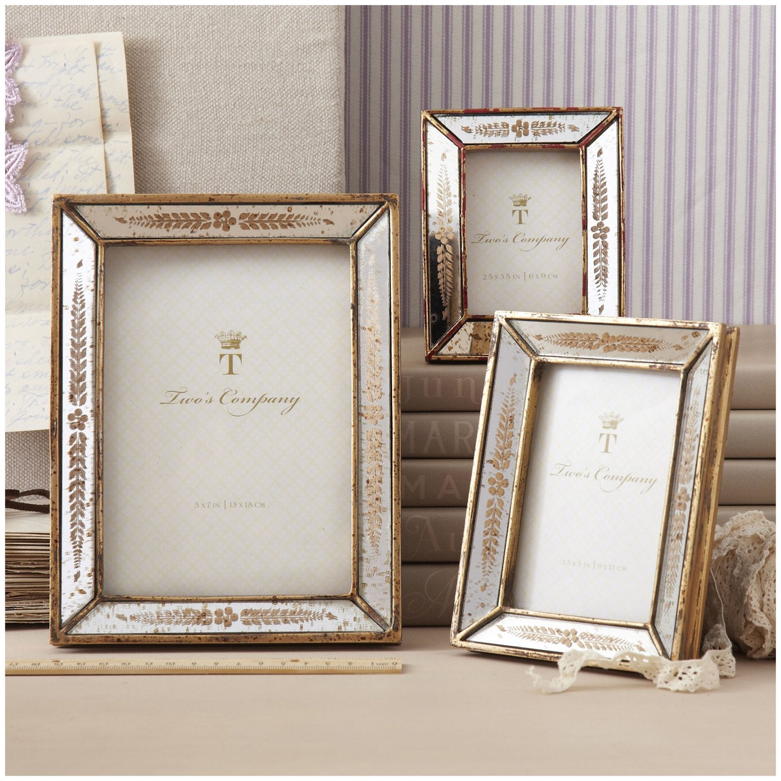 Two's Company 7825 Set of 3 Gold Leaf Photo Frames Assorted 3 Sizes