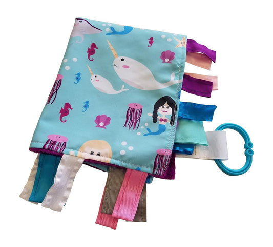 Baby Jack Baby Sensory, Security & Teething Closed Ribbon Tag Lovey Blanket with Minky Dot Fabric: 14‚Äö√Ñ√πX18‚Äö√Ñ√π (Mermaids and Narwhals)
