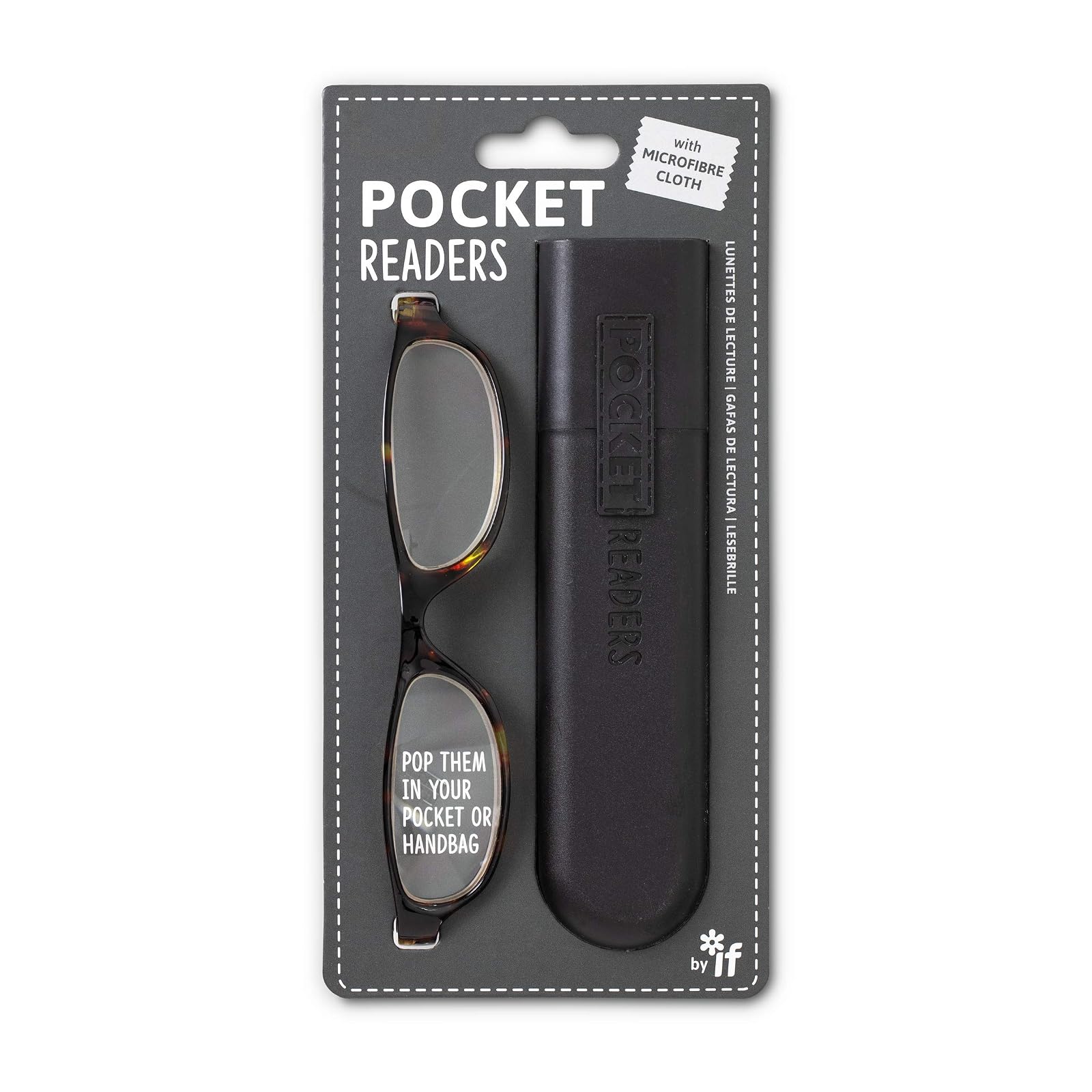 IF Pocket Readers - Tortoiseshell +1.5, Reading Glasses in a Slim Pocket Sized case, 60 g