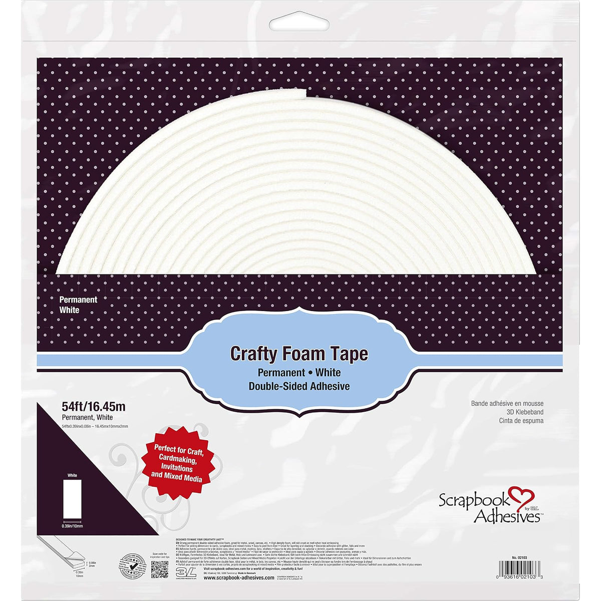 Scrapbook Adhesives Adhesive Tapes, 54ft x 0.39in, White