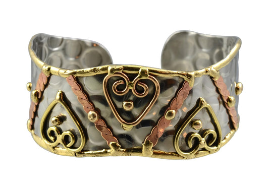 Anju Thin Stainless Steel Cuff Bracelet with Hearts