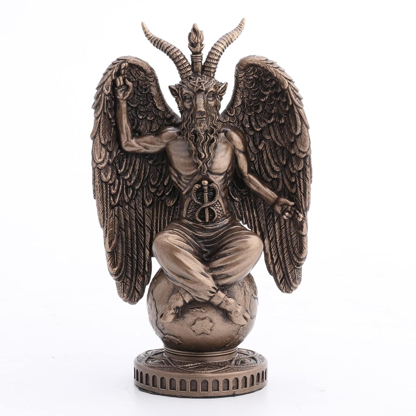 Unicorn Studio Veronese Design 4 1/2" Baphomet Sitting On The Globe Resin Figurine Hand Painted Bronze Finish