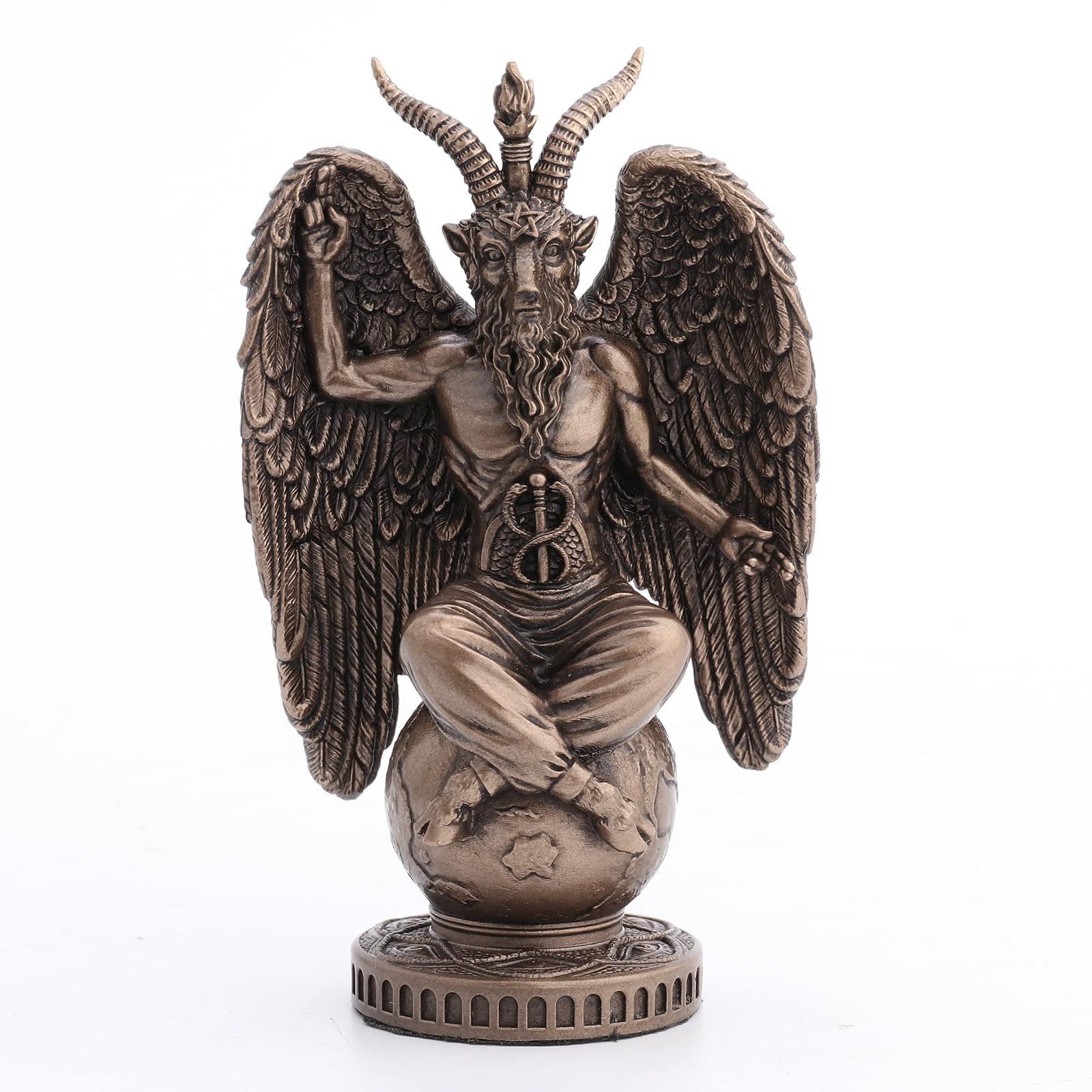 Unicorn Studio Veronese Design 4 1/2" Baphomet Sitting On The Globe Resin Figurine Hand Painted Bronze Finish