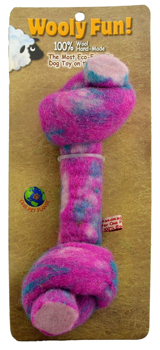 One Pet Planet Wool Knotted Bone Chew Toy, 8.5-Inch, Magenta