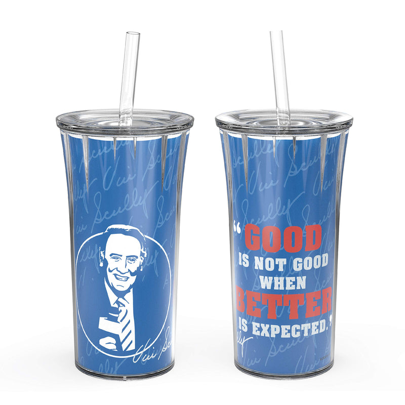 Zak Designs Collectible Vin Scully Double Wall Insulated Plastic Set, 20 oz, Perfect for Cold Beverages Dodger Baseball Fans, Non BPA, Set of 2 Cups, Better is expected Straw Tumbler