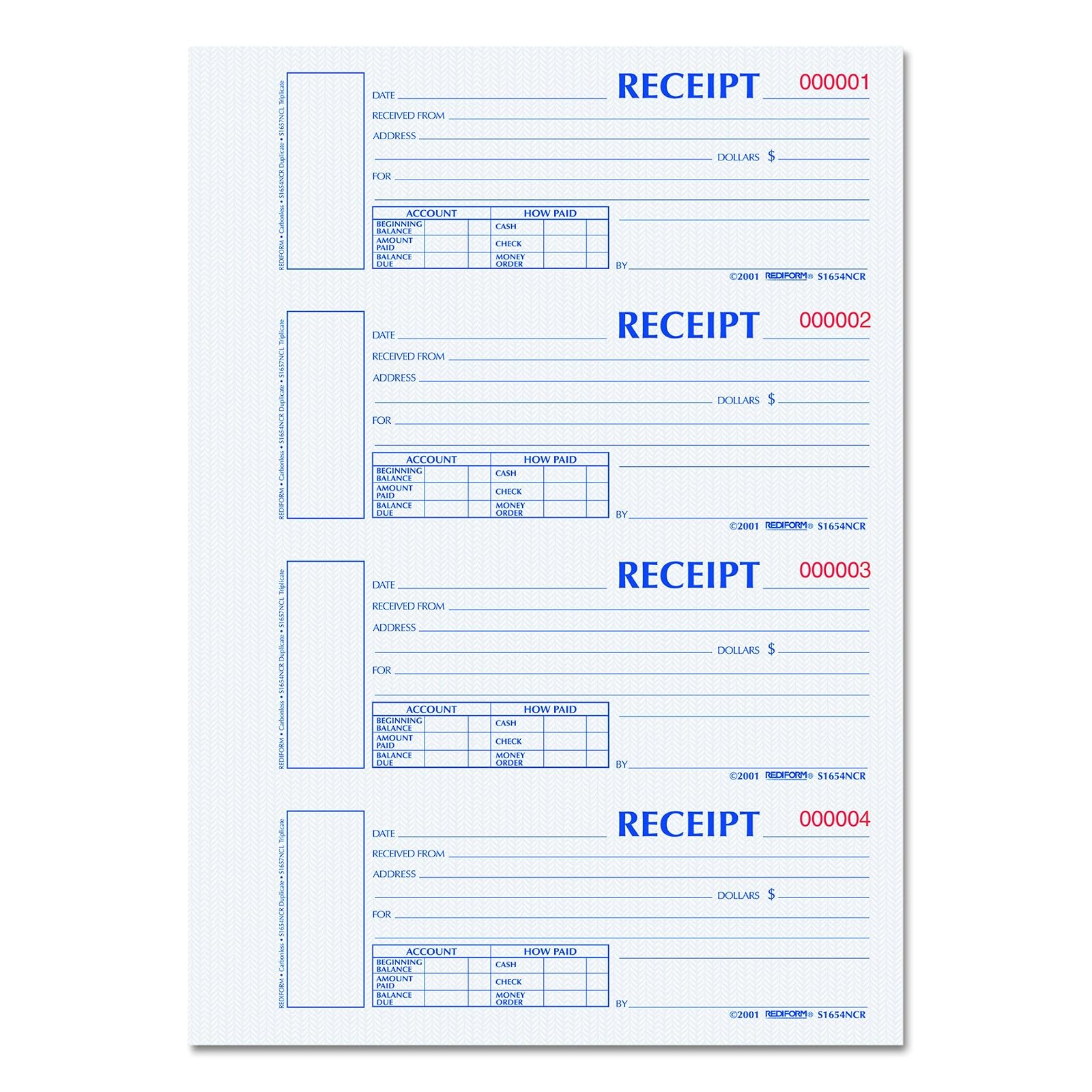 Blueline Rediform Hardcover Carbonless Numbered Money Receipt Book, 300 Duplicate Sets per Book (S1654NCR)