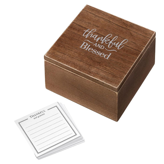Blue Sky Clayworks Lillian Rose Rustic Wooden Thankful and Blessed Box with 30 Note Cards, One Size, brown
