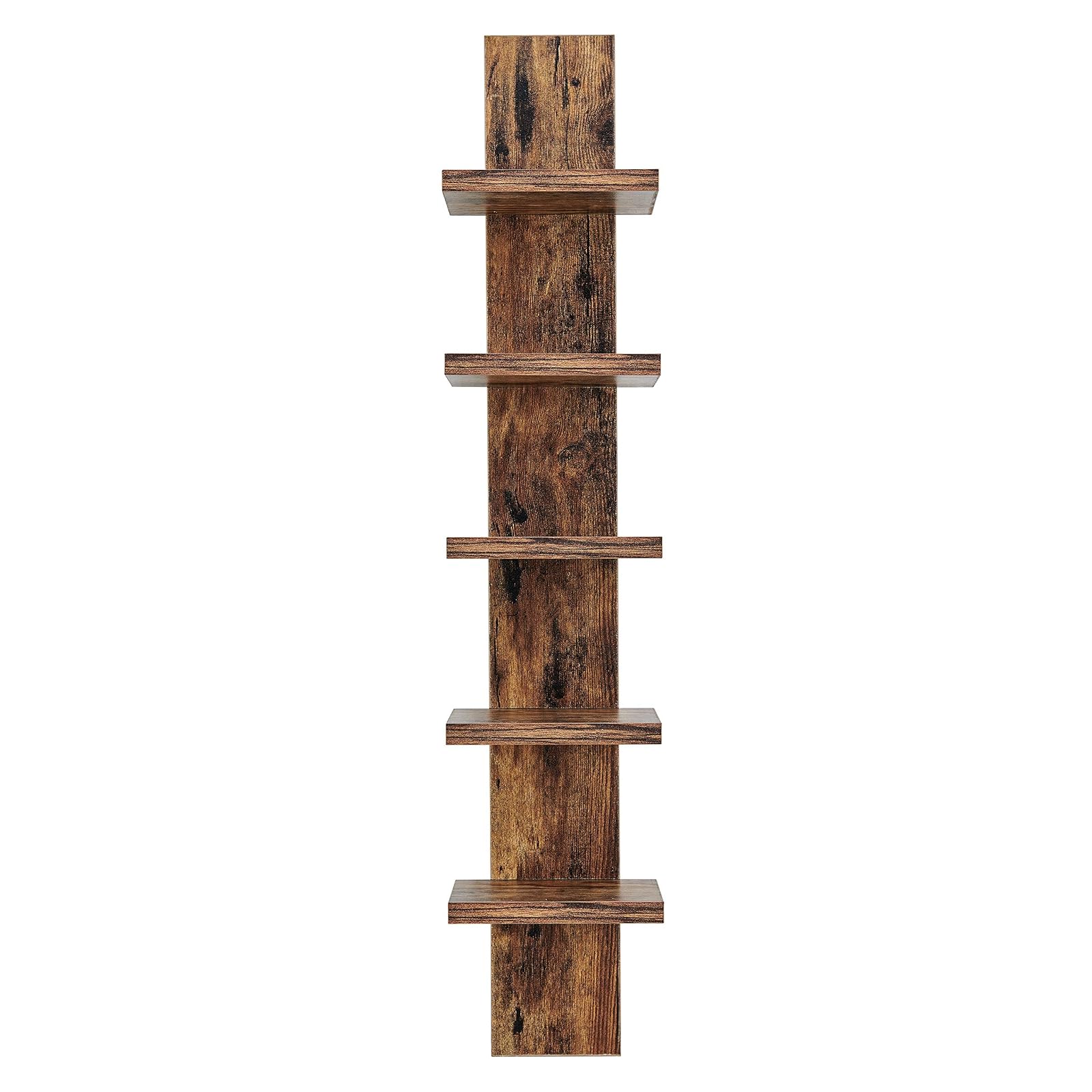 Danya B. 5 Tier Wall Shelf Unit Narrow Smooth Laminate Finish - Vertical Column Shelf Floating Storage Home Decor Organizer Tall Tower Design Utility Shelf Bedroom Living Room 5.1" x 6" x 30" (Pine)