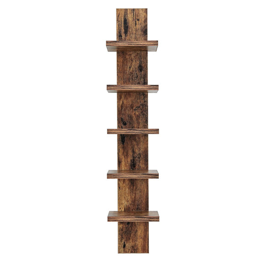 Danya B. 5 Tier Wall Shelf Unit Narrow Smooth Laminate Finish - Vertical Column Shelf Floating Storage Home Decor Organizer Tall Tower Design Utility Shelf Bedroom Living Room 5.1" x 6" x 30" (Pine)
