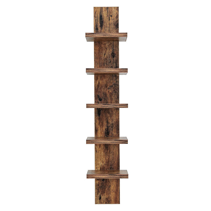 Danya B. 5 Tier Wall Shelf Unit Narrow Smooth Laminate Finish - Vertical Column Shelf Floating Storage Home Decor Organizer Tall Tower Design Utility Shelf Bedroom Living Room 5.1" x 6" x 30" (Pine)