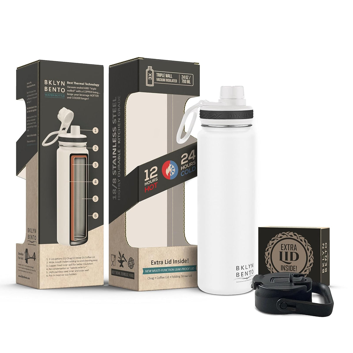 BKLYN BENTO PEACE & LOVE FROM BROOKLYN, N.Y. Thermos, 24 Ounces, White (24oz)