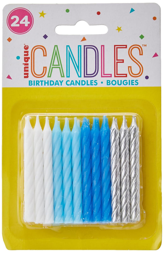 Unique Industries Blue White & Silver Spiral Birthday Party Candles, 24 Ct.