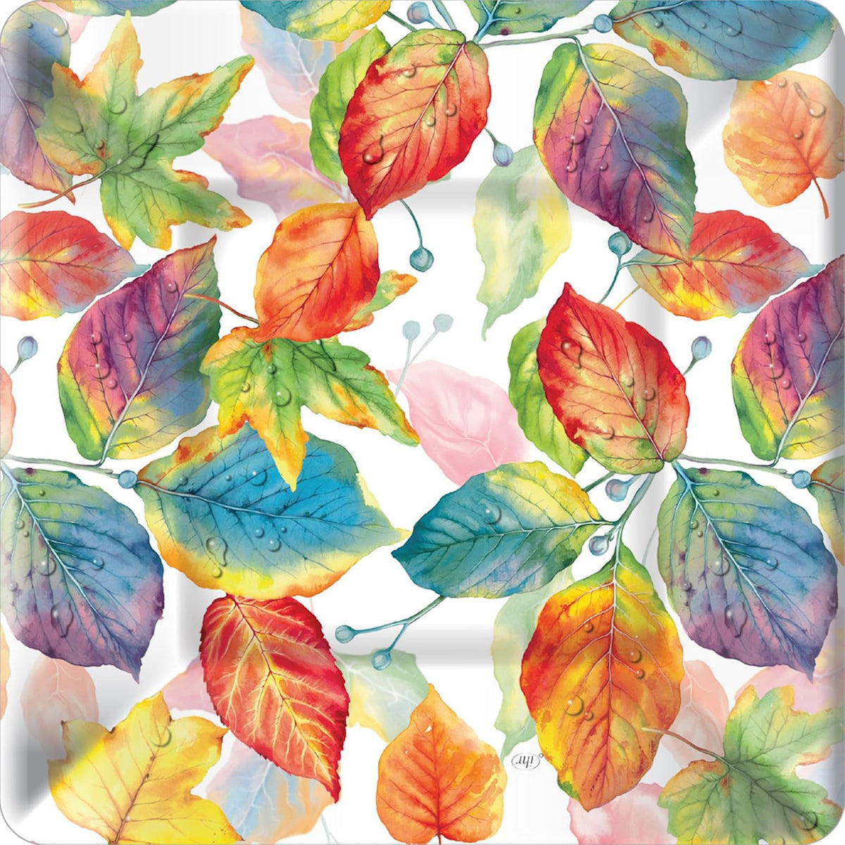 Boston International Dishware Plate, 7 x 7-Inches, Colorful Leaves
