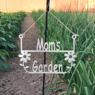 ROCC RUSTED ORANGE CRAFTWORKS CO. Decorative Signage, Mom's Garden Hanger, Silve