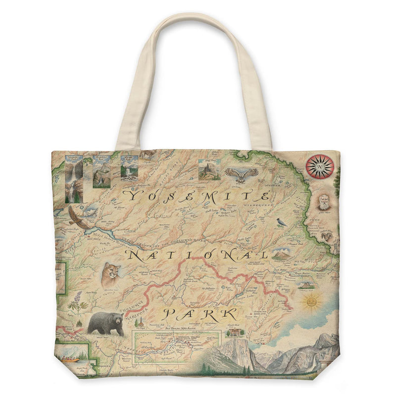 Xplorer Maps Yosemite National Park Map Canvas Tote Bag with Handles, Cloth Grocery Shopping Bag, Reusable & Eco-friendly Bag, 100% Cotton, Washable, 18 wide x 15 tall