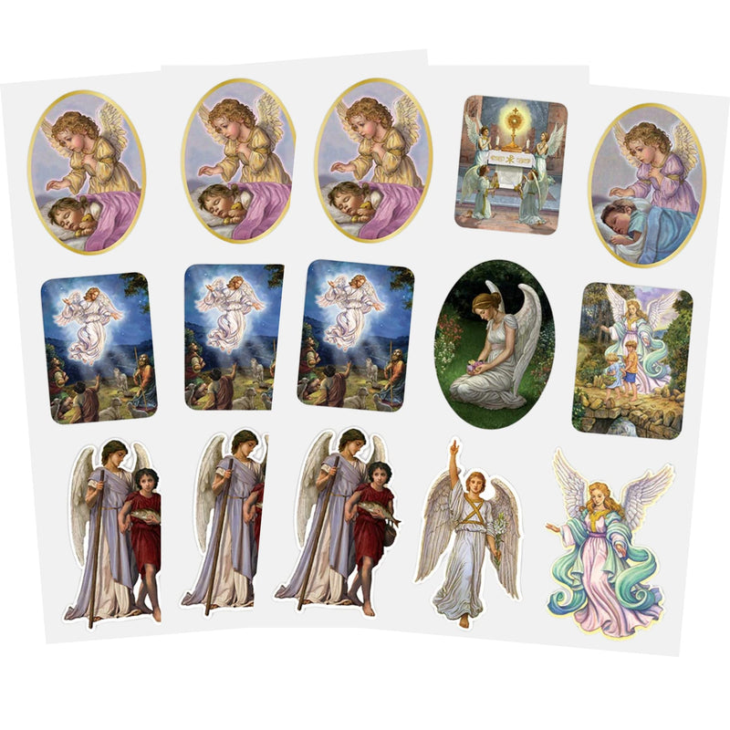 Christian Brands Assorted Catholic Decal Sticker Sheet Pack, Guardian Angels, Novelty Religious Inspirational Stickers for Multi