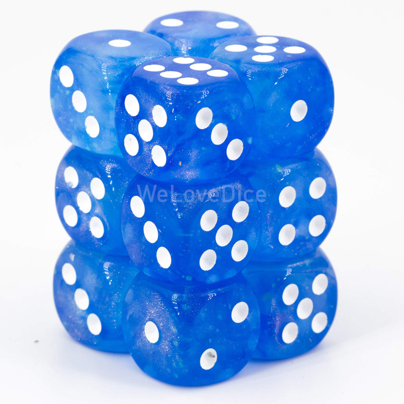 Chessex Borealis 16mm d6 Sky Blue/White Luminary Dice Block (12 dice) (27786)