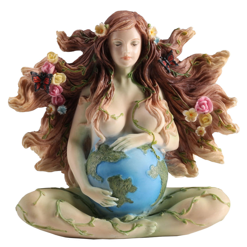 Veronese Design 4 3/4 Inch Sitting Pregnant Mother Earth Gaia with Butterflies and Flowers Hand Painted Resin Figurine