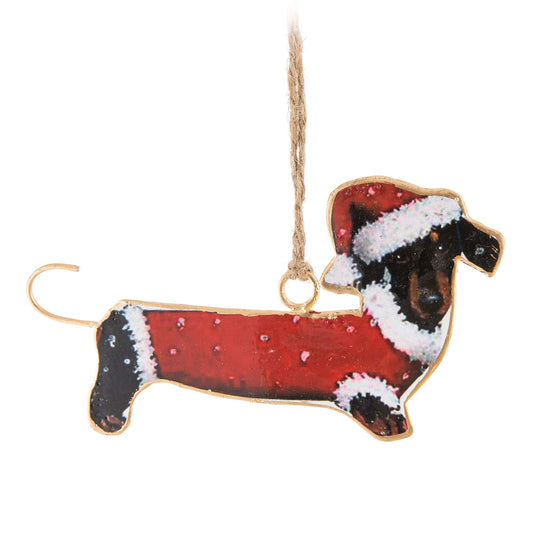 Abbott Collection  37-IMPRINT-027 Festive Dachsund Ornament, 4.5 inches L, Red