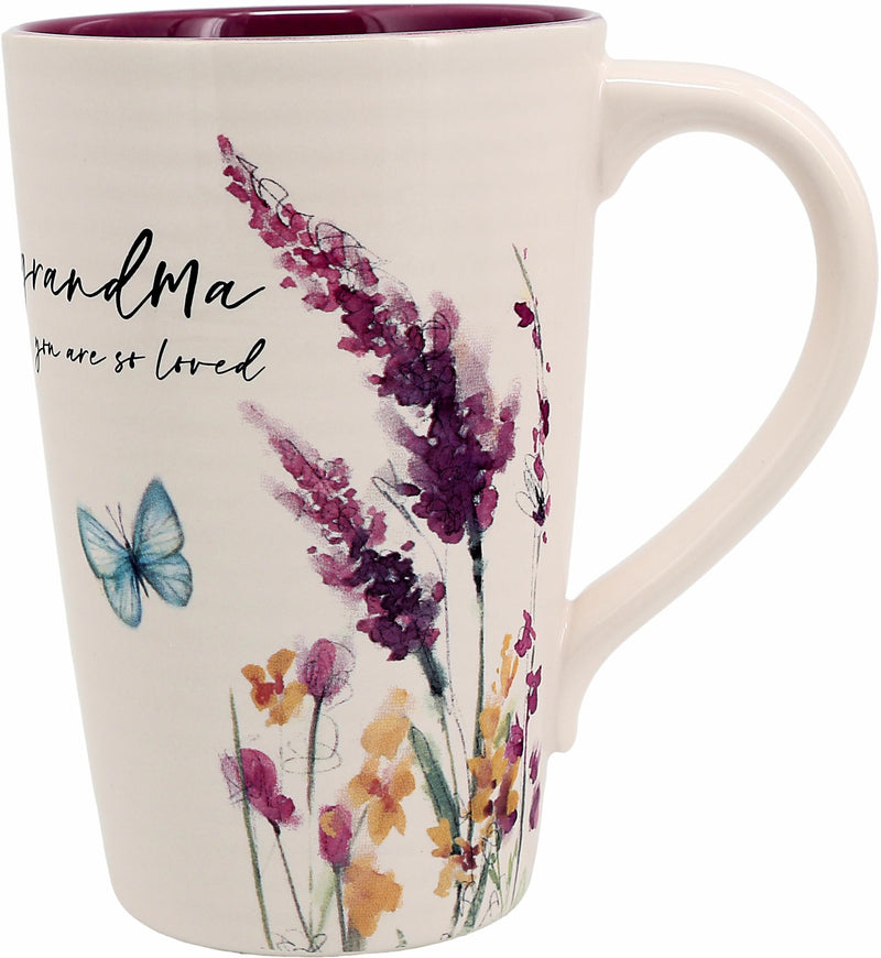 Pavilion - Grandma 17-ounce Cup, Floral Pattern Coffee Mug, Butterfly Coffee Cup, Spring Summer Kitchen Ideas, Grandma Gifts Microwave & Dishwasher Safe, 1 Count, Cream