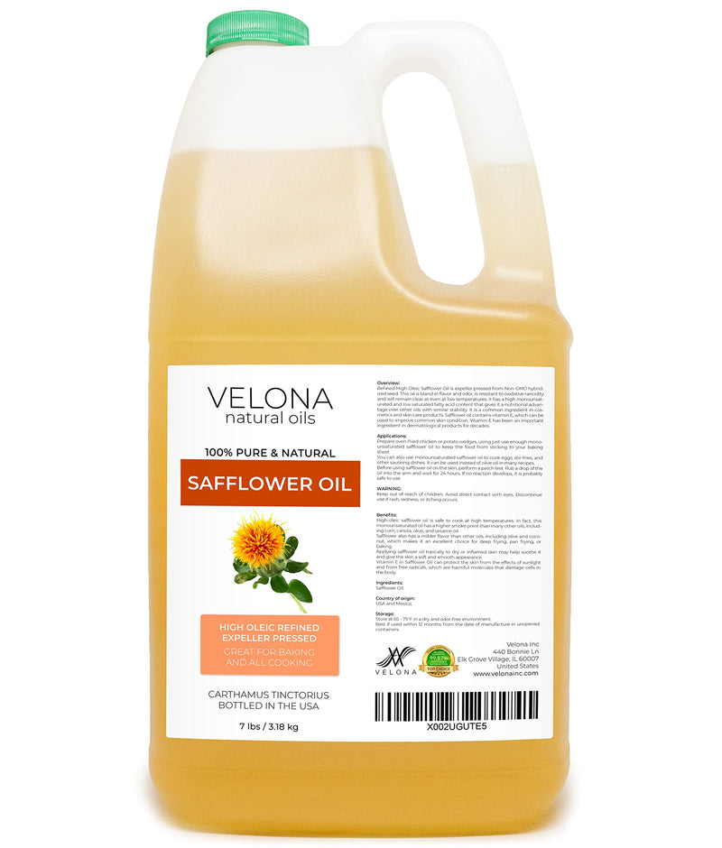 velona Safflower Oil 7 lb | 100% Pure and Natural Carrier Oil | Refined, Cold Pressed | Cooking, Skin, Hair, Body & Face Moisturizing | Use Today - Enjoy Results