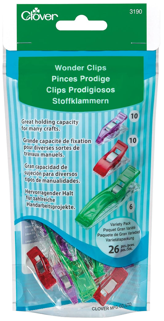 CLOVER Wonder Clip, Jumbo, Classic and Mini, Green, Red and Purple