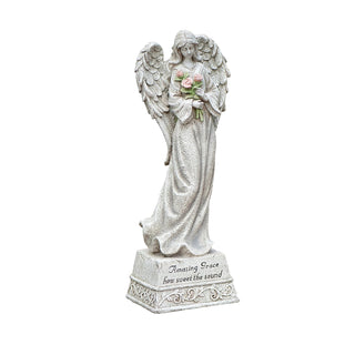 Roman Exclusive Standing Angel with Roses and Amazing Grace Verse, 14-Inch, Made of Resin Stone