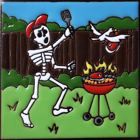 Fine Craft Imports 6x6 BBQ Time. Day-of-The-Dead Clay Tile