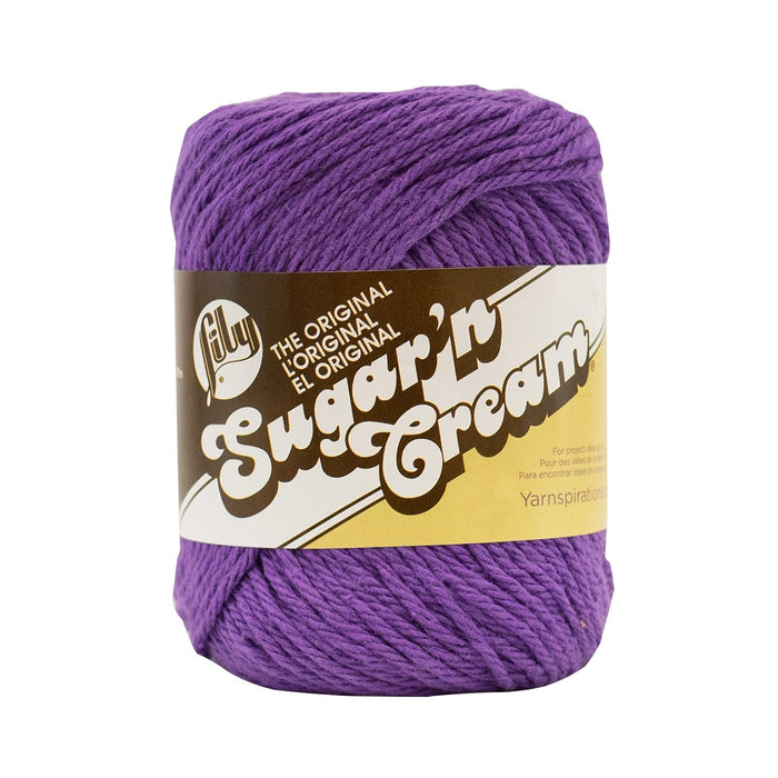 Spinrite Yarns (CA) Lily Sugar 'N Cream The Original Solid Yarn, 2.5oz, Medium 4 Gauge, 100% Cotton - Purple - Machine Wash & Dry