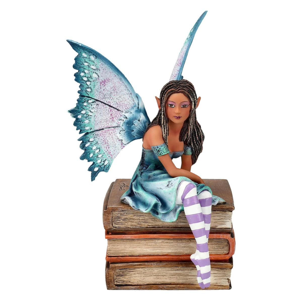 Pacific Giftware Figurine, 7 inches, Aqua and Purple Winged Book Fairy