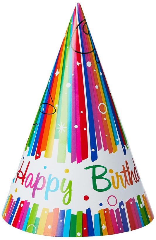 Unique Industries Rainbow Ribbons Birthday Party Hats, 8ct