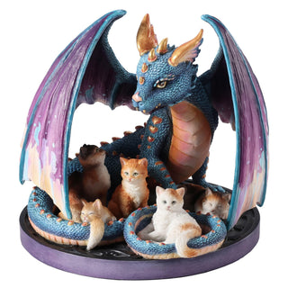 Veronese Design 5 1/8 Inch Foster Family by Selina Fenech Iridescent Dragon and Cats Hand Painted Figurine