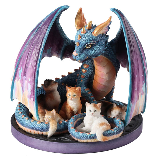 Veronese Design 5 1/8 Inch Foster Family by Selina Fenech Iridescent Dragon and Cats Hand Painted Figurine