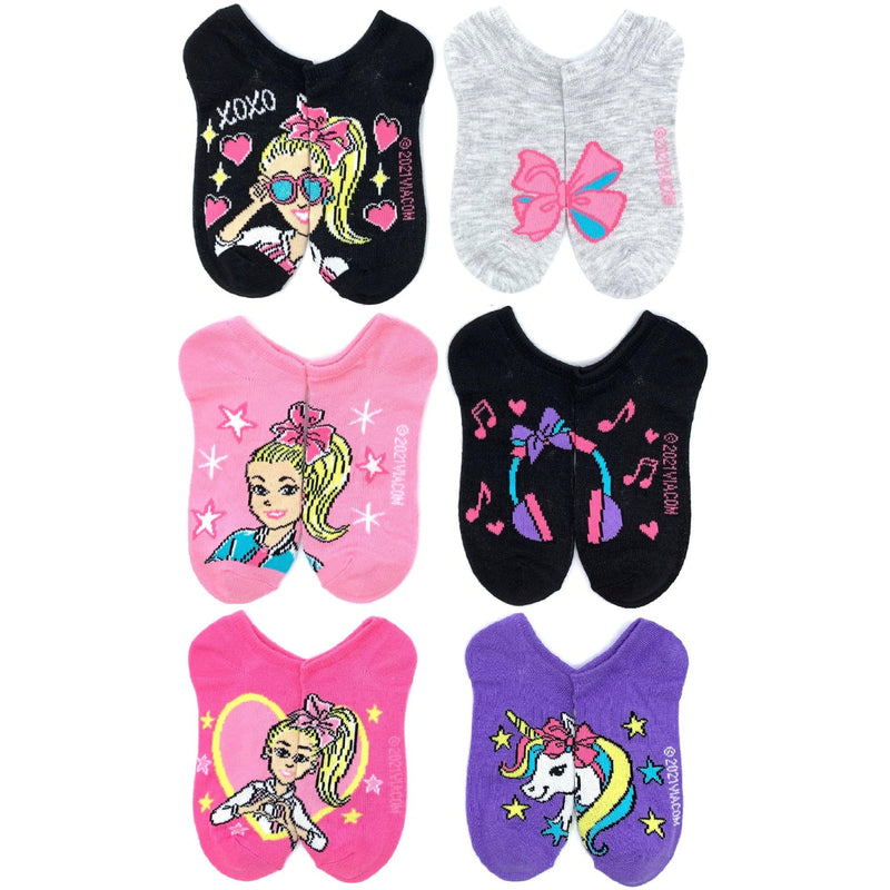 JoJo Siwa Little Girls & Big Girls 6 Pair Pack No Show Colorful Soft Socks (US, Alpha, Small, Regular, Purple Unicorn)