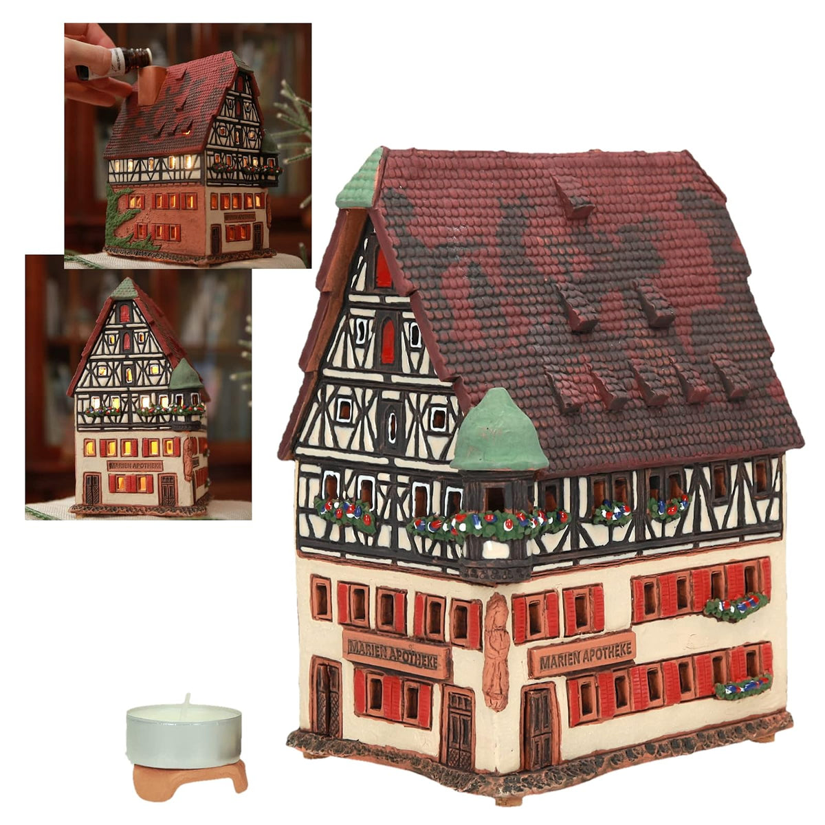 Midene Candle Holder, Small, White, Red, Brown