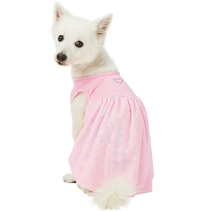 Blueberry Pet My Little Princess Cotton Blend Dog Tulle Dress in Lovely Pink with Heart, Back Length 16", Pack of 1 Clothes for Dogs