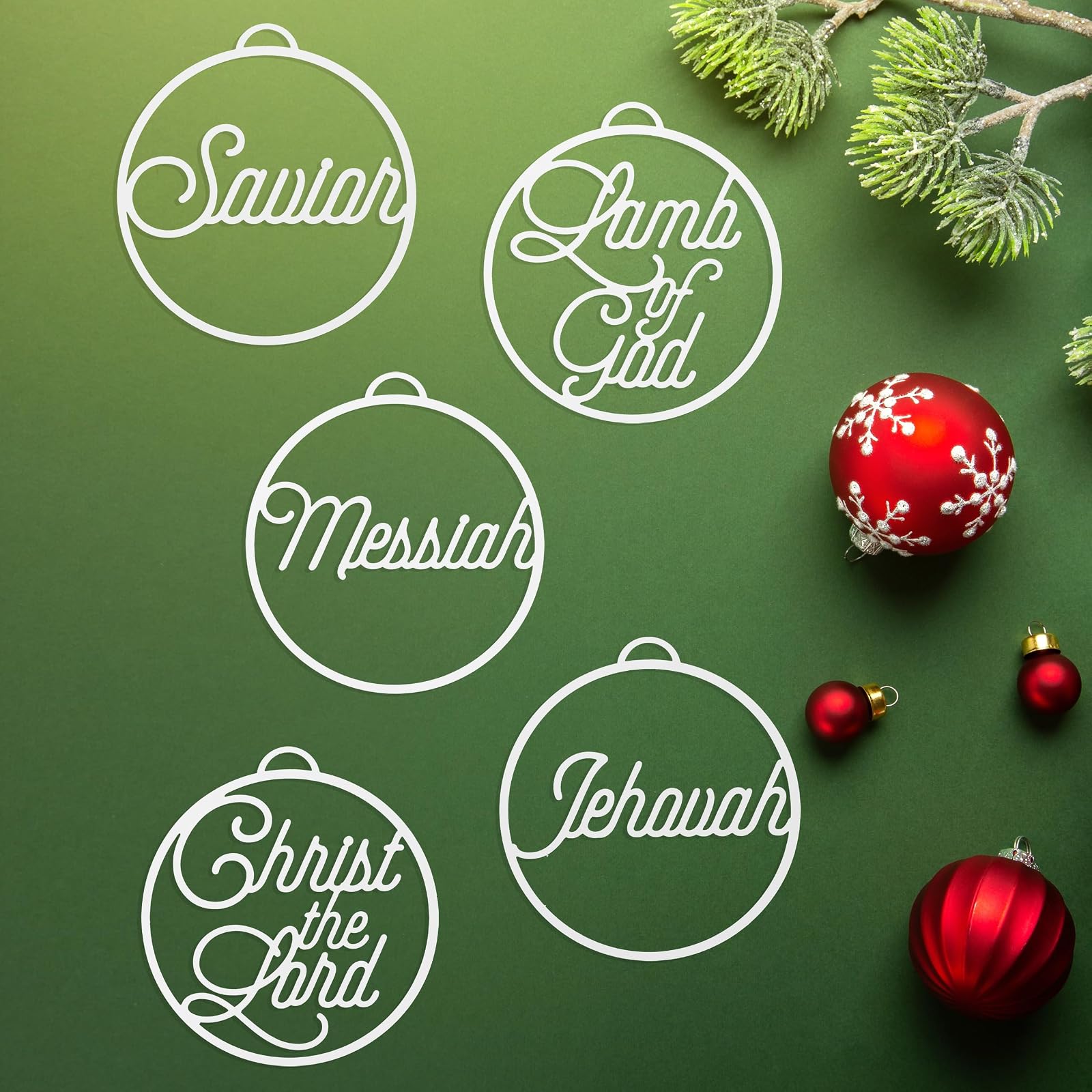 ROCC RUSTED ORANGE CRAFTWORKS CO. Light of The World Christmas Ornaments (5 Pack Variety) - Jesus Christmas Decorations Jesus Christmas Ornaments Names of Christ Ornaments Christmas Decorations