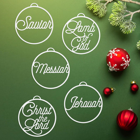 ROCC RUSTED ORANGE CRAFTWORKS CO. Light of The World Christmas Ornaments (5 Pack Variety) - Jesus Christmas Decorations Jesus Christmas Ornaments Names of Christ Ornaments Christmas Decorations