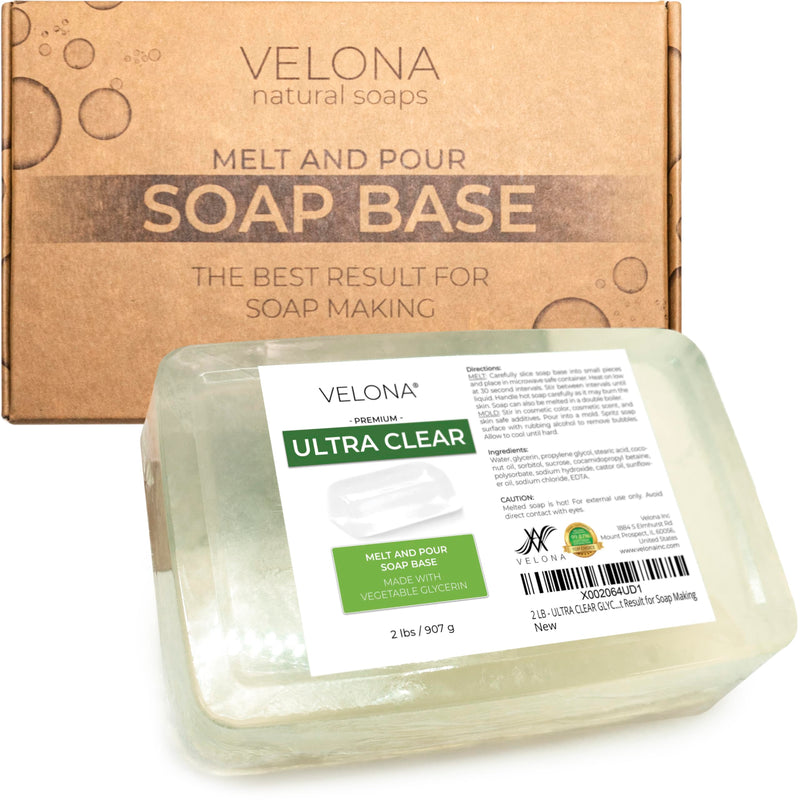 velona 2 LB - Ultra Clear Glycerin Soap Base SLS/SLES free | Melt and Pour | Transparent Natural Bar For The Best Result for Soap Making