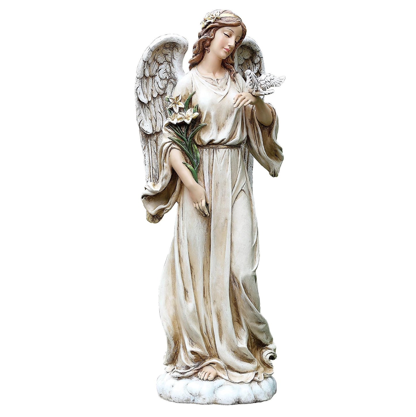 Roman Josephs Studio Angel with Dove and Lily Flowers Outdoor Garden Statue 24.5-Inch