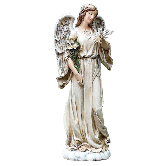 Roman Josephs Studio Angel with Dove and Lily Flowers Outdoor Garden Statue 24.5-Inch