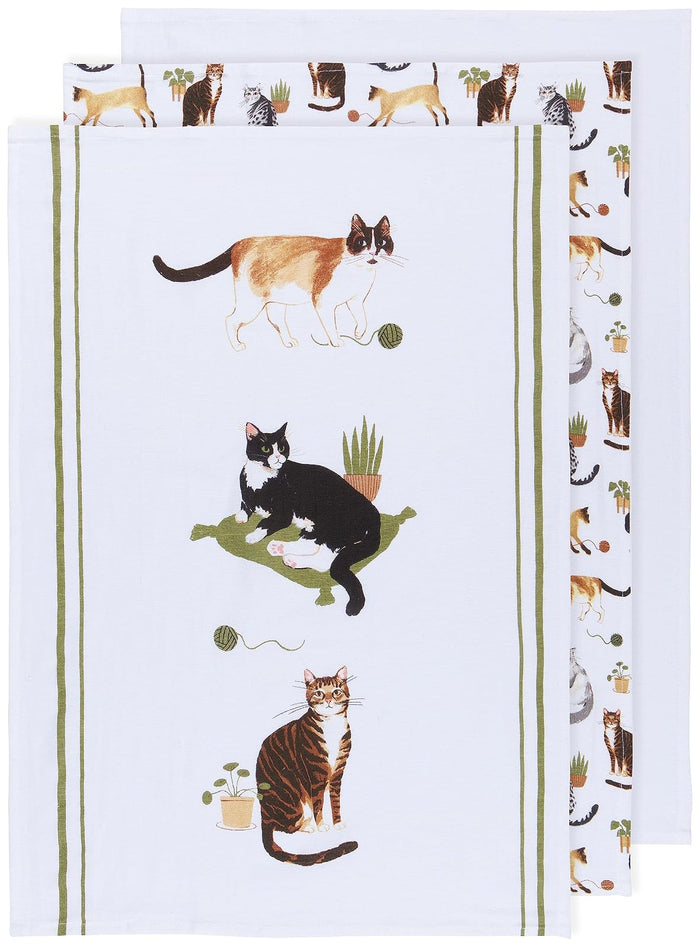 Now Designs Floursack Kitchen Towels Quick Dry Cotton Hand Towel Set, 3 Count, Cat Collective, 20 x 30 in