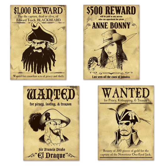 Beistle 59910 Pirate Wanted Sign Cutouts, Multicolor (Pack of 12)