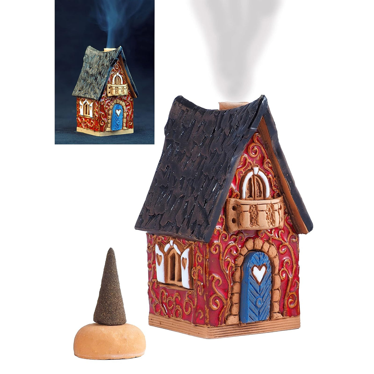 Midene Incense Holder, Small, Red, Blue, Black