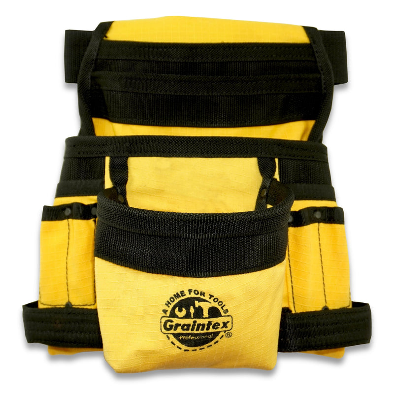 GRAINTEX CS2465 10 Pocket Finisher Tool Pouch Yellow Color Rip-Stop Canvas with 2” Webbing Belt for Constructors, Electricians, Plumbers, Handymen