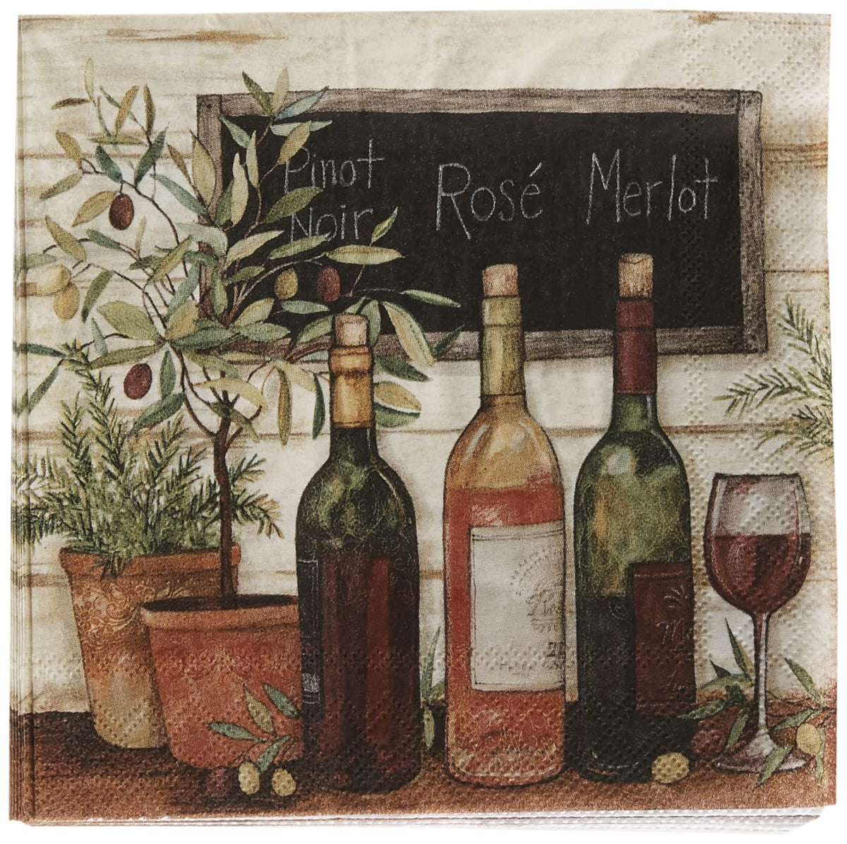 ihr SINCE 1977 Disposable Napkin, 5 x 5-Inches, Wine and Olives