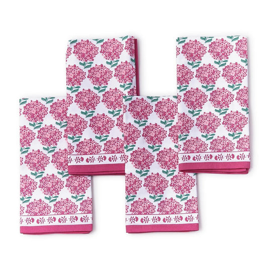 Two's Company Pink Hydrangea Cloth Napkins, Cotton, Set of 4