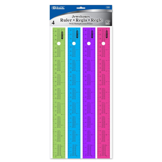 BAZIC 12" (30cm) Ruler w/ Multiplication Prints (4/Pack)